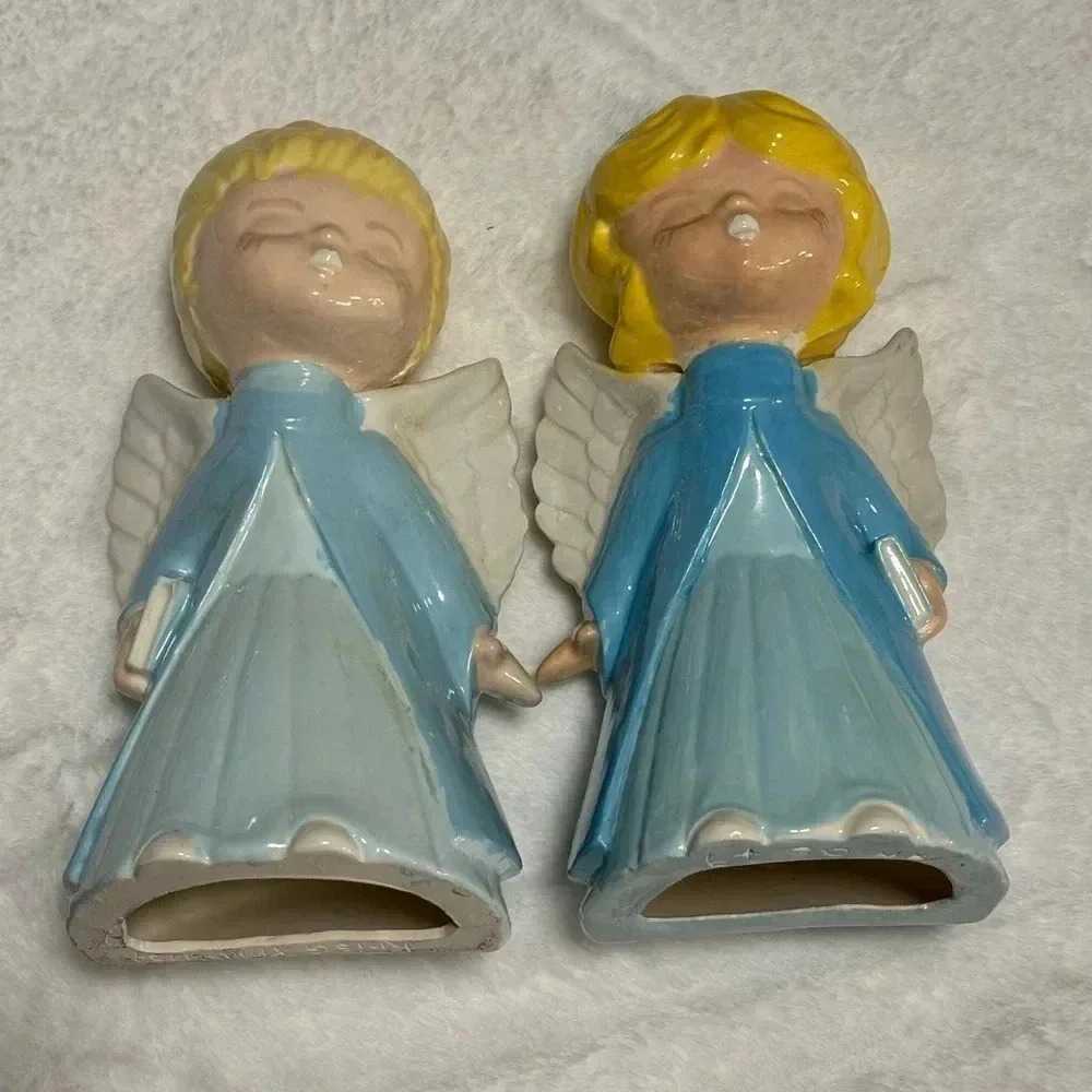 Vintage Kissing Christmas Angels Boy & Girl Set 1979 Handpainted Kitsch Unique - Picture 3 of 16